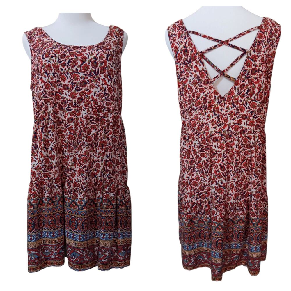 UMGEE Boho Sundress L Floral Southwest Criss Cross Vacation Travel Trip‎ Cottage